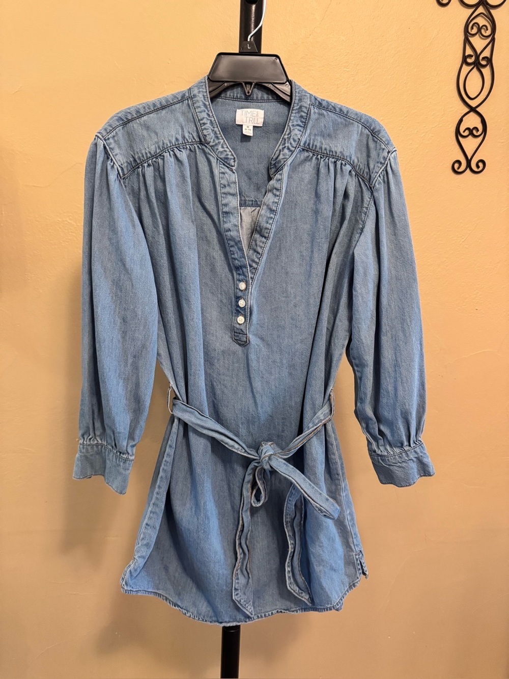 Time and Tru Light Blue Denim Tunic with Tie Waist sz medium